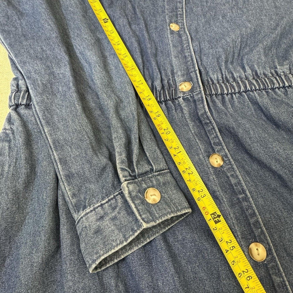 VTG Denim Midi Shirt Dress Womens 18 Long Sleeve Buttons Modest Prairie Cottage - Picture 11 of 14